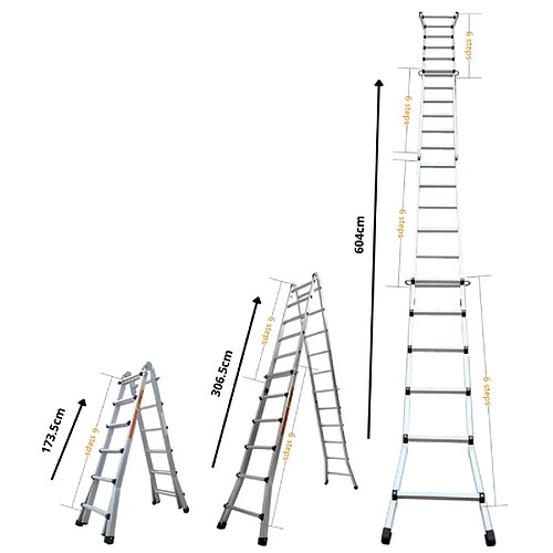 Secury-T Échelle articulée et télescopique pliante en aluminium 4x6 marches 6,04m