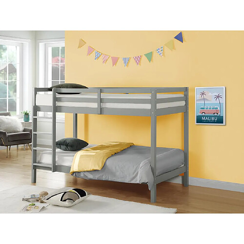 Vente-Unique Lits superposés ANICET II - 2 x 90 x 190cm - Pin Massif - Gris