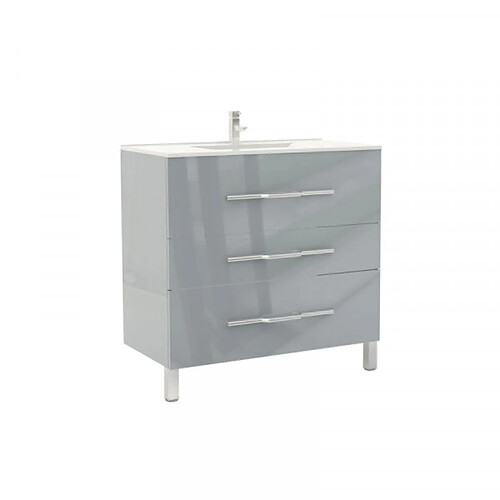 Dansmamaison Meuble sous vasque 3 tiroirs 90 cm Gris clair - LANA