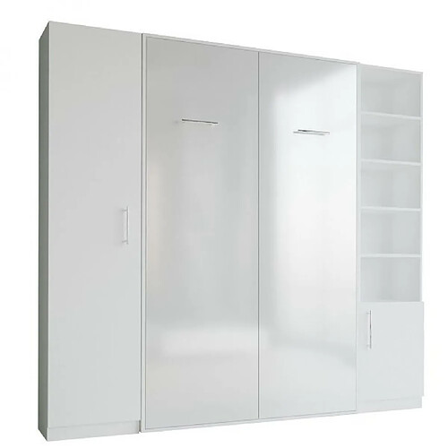 Inside 75 Composition armoire lit SMART-V2 façade blanc brillant 140*200 cm colonnes blanc mat