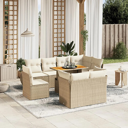 vidaXL Salon de jardin avec coussins 9 pcs beige résine tressée