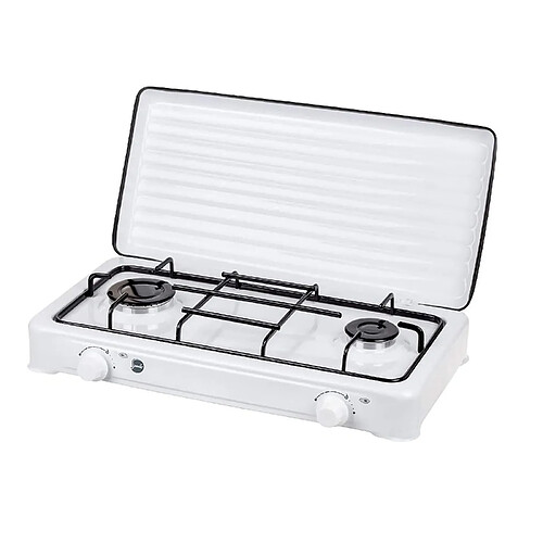 Cuisinière à gaz portable pour le camping, réchaud portable, 2 brûleurs réglable, , Blanc, MPM, SML-KN-02/1K