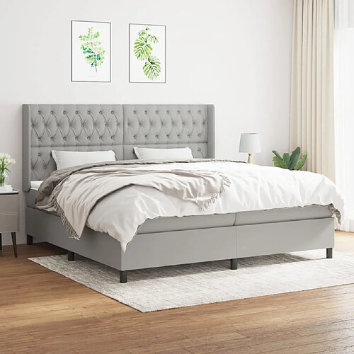 vidaXL Sommier à lattes de lit avec matelas Gris clair 200x200cm Tissu