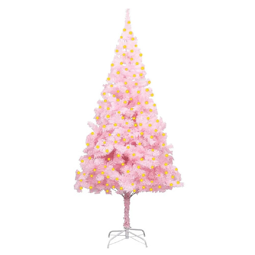 vidaXL Sapin de Noël artificiel pré-éclairé et support rose 210 cm PVC