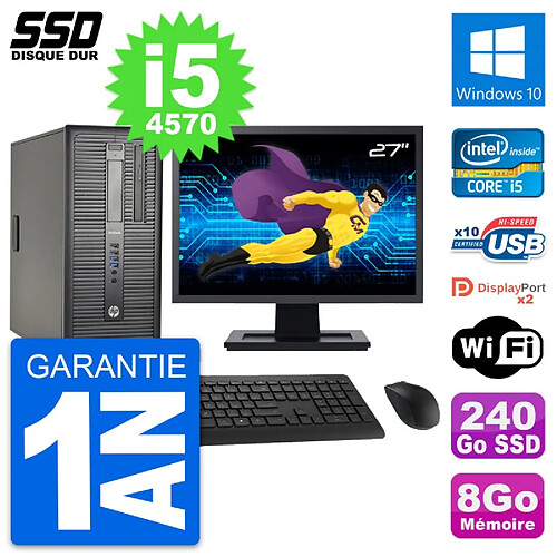 PC Tour HP ProDesk 600 G1 Ecran 27" i5-4570 RAM 8Go SSD 240Go Windows 10 Wifi · Occasion