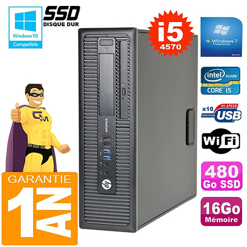 PC HP EliteDesk 800 G1 SFF Core I5-4570 16Go Disque 480Go SSD Graveur DVD Wifi W7 · Occasion