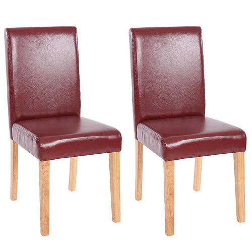 Mendler Lot de 2 chaises de séjour Littau ~ simili-cuir, brun rouge, pieds clairs