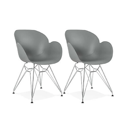 Mes Lot de 2 fauteuils design gris piétement métal - UMILA