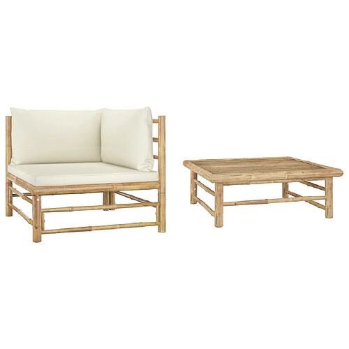 vidaXL Salon de jardin 2 pcs avec coussins blanc crème Bambou