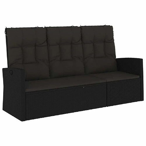 Maison Chic Banc de jardin | Banquette de jardin | Chaise Relax inclinable et coussins noir 173cm résine tressée -MN57361