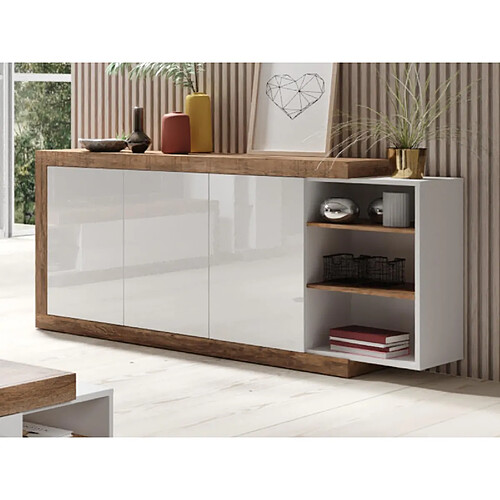 Mobistoxx Buffet/bahut sino 3 portes 180 cm chêne/blanc laqué