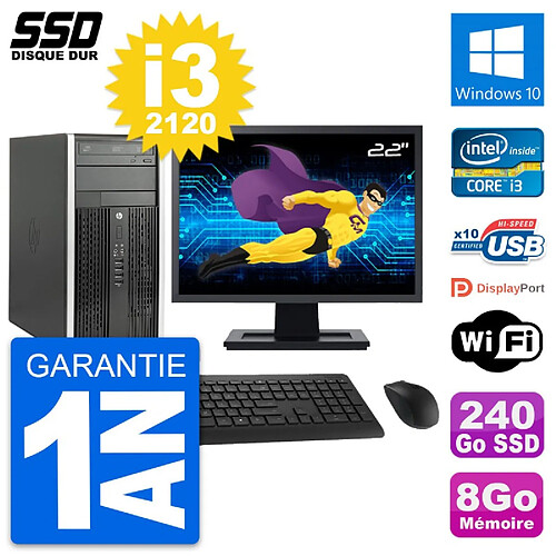 PC Tour HP 6300 CMT Ecran 22" Intel i3-2120 RAM 8Go SSD 240Go Windows 10 Wifi · Occasion