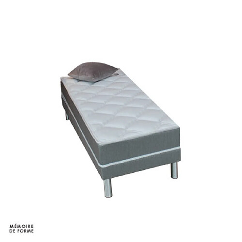 Mes Ensemble matelas+sommier mémoire de forme gris chiné 90x190cm