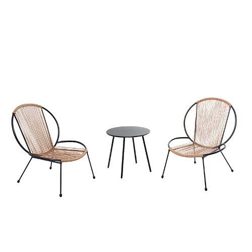 Concept Usine Salon de jardin 2 fauteuils + table basse naturel RETE