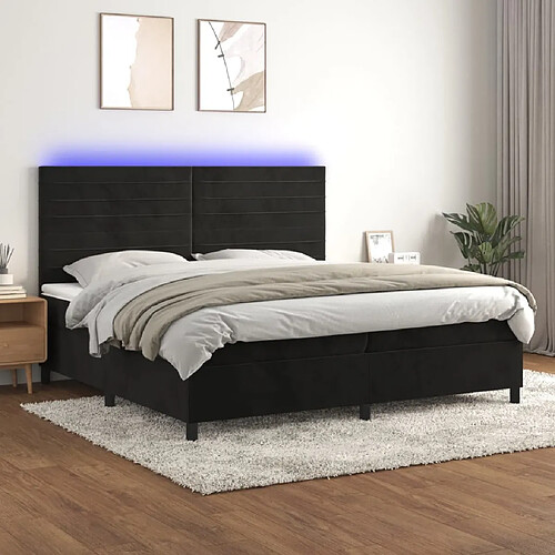 vidaXL Sommier à lattes de lit avec matelas LED Noir 200x200cm Velours