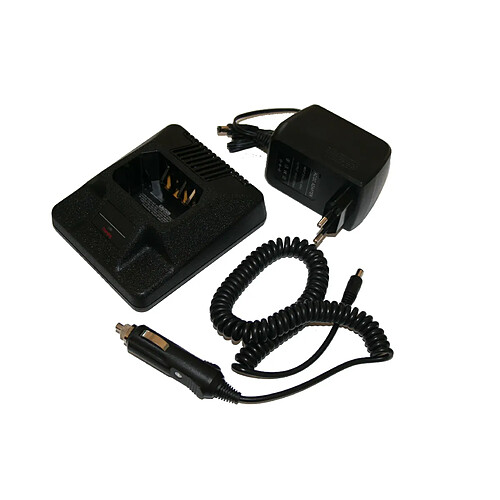 vhbw Chargeur de batterie compatible avec Yaesu VX-120, VX-127 batterie de radio, talkie walkie (station, câble + prise allume-cigare)