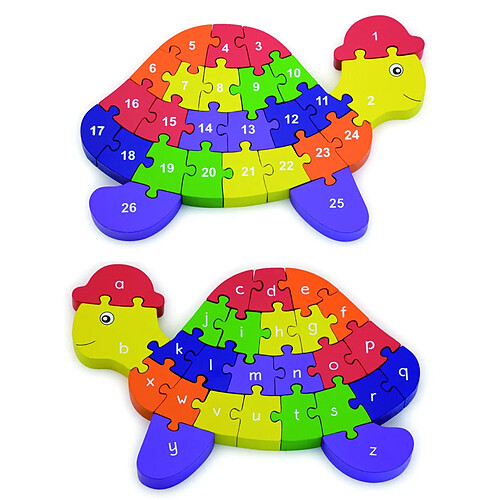 Viga - Puzzle 3D Alphabet & Chiffres 2 en 1 en Forme de Tortue - Bois