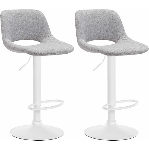 Decoshop26 Tabourets de bar chaises haute x2 avec repose-pieds en tissu gris clair piètement métallique blanc 10_0004100