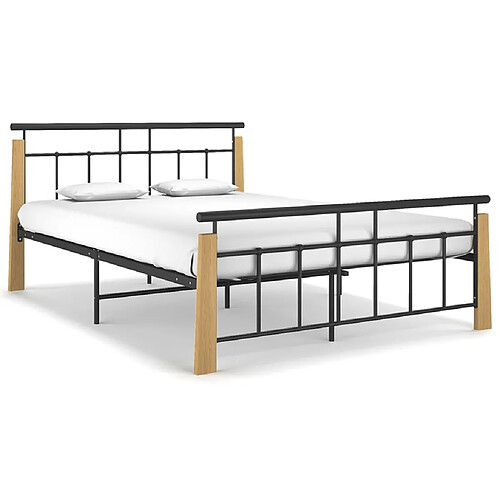 vidaXL Cadre de lit sans matelas métal bois de chêne massif 140x200 cm