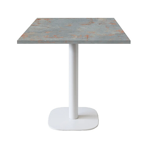 Restootab Table 70x70cm - modèle Round pied blanc gris rouille