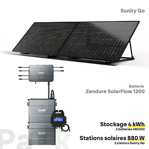 Pack Sunity Go 880W Plug & Play + 2 Batteries Zendure Solarflow 1200