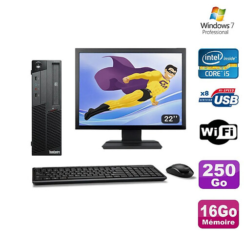 PC Lenovo M90P 5864 Core i5-650 3.2GHz 16Go 250Go Graveur WIFI W7 + Ecran 22"" · Occasion