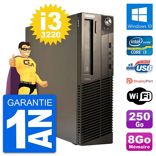 PC Lenovo ThinkCentre M82 SFF Intel i3-3220 RAM 8Go Disque 250Go Windows 10 Wifi · Occasion