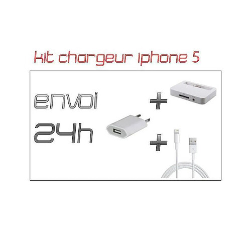 Kit chargeur 3 en 1 - iPhone 5/5S/5C/SE - Chargeur + dock + câble - Blanc