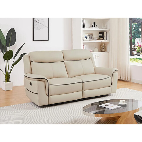 Vente-Unique Canapé 3 places relax électrique en cuir beige ADELIO