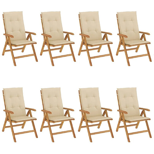 Maison Chic Lot de 8 Chaises de jardin inclinables,Fauteuil d'extérieur et coussins teck solide -MN65862