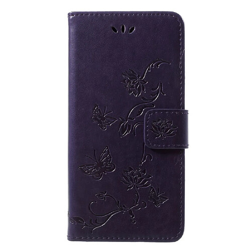 Etui en PU  porte-carte fleur papillon violet foncé pour Huawei P20 Lite