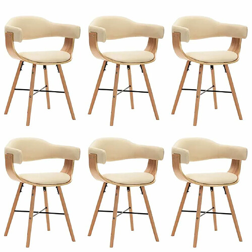 Maison Chic Lot de 6 Chaises à manger,Chaise pour cuisine crème similicuir et bois courbé -MN67269