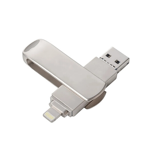 Wewoo Clé USB iPhone iDisk 3 en 1 64G Micro USB + Lightning 8 broches + USB 3.0 Disque flash push-pull rotatif métal avec fonction OTG (Argent)