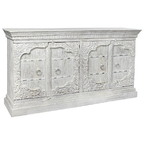 Pegane Buffet meuble de rangement en bois de manguier et métal coloris blanc vintage - Longueur 190 x Hauteur 100 x Profondeur 43 cm