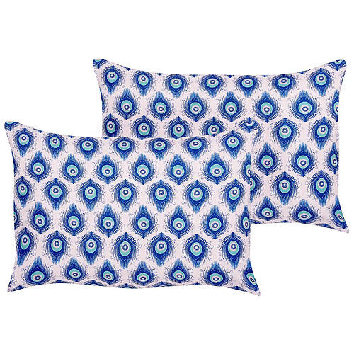 Beliani Lot de 2 coussins de jardin à motif de paon bleu et rose 40 x 60 cm CERIANA