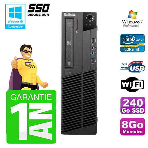 PC Lenovo M91p SFF Intel I3-2120 8Go Disque 240Go SSD Graveur Wifi W7 · Occasion