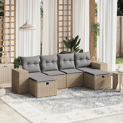 vidaXL Salon de jardin avec coussins 6pcs mélange beige résine tressée