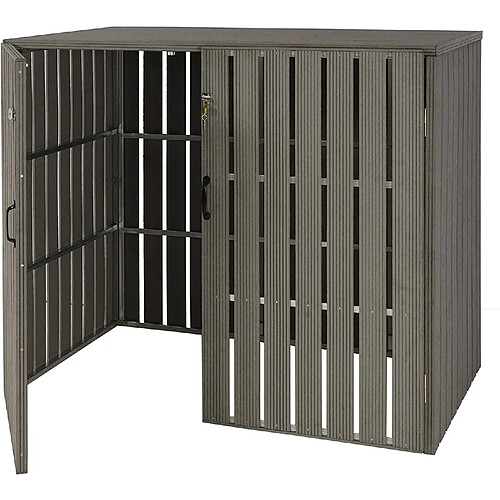 Decoshop26 Abri de poubelles extérieur conteneurs à ordures jusqu'à 4 bacs 115x140x100 cm en métal aspect bois extensible gris 04_0005609