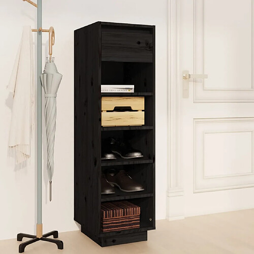 vidaXL Armoire à chaussures noir 30x34x105 cm bois de pin massif