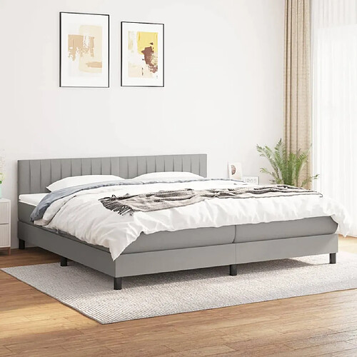 vidaXL Sommier à lattes de lit avec matelas Gris clair 200x200cm Tissu