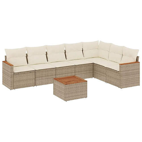 Maison Chic Salon de jardin avec coussins 8 pcs | Ensemble de Table et chaises | Mobilier d'Extérieur beige résine tressée -GKD60253