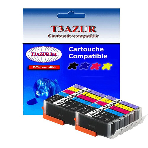 Lot de 12 Cartouches Compatibles pour Canon Pixma TS8251, TS8252- T3AZUR