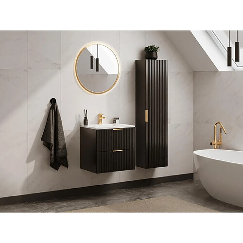 Vente-Unique Colonne de salle de bain suspendue striée - Noir - H140 cm - ZEVARA