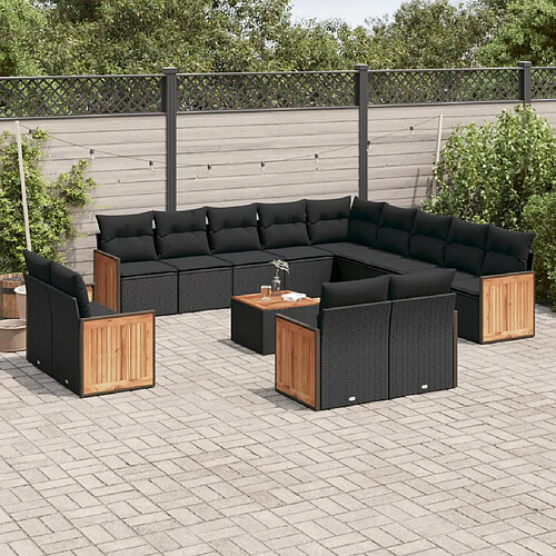 vidaXL Salon de jardin avec coussins 14 pcs noir résine tressée