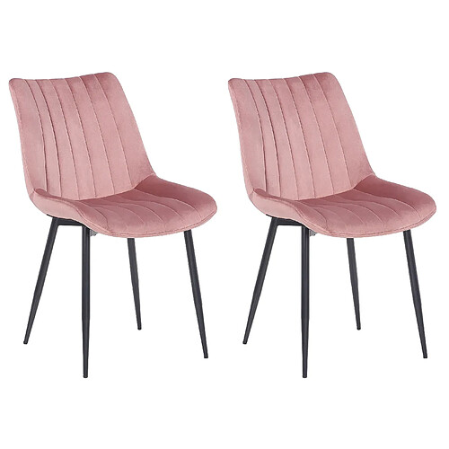 Decoshop26 Lot de 2 chaises de salle à manger coutures décoratives verticales avec pieds en métal noir assise en velours rose 10_0001746