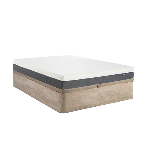 Vente-Unique Ensemble 160 x 200 cm sommier coffre naturel clair + matelas ressorts ensachés accueil mémoire de forme et mousse 7 zones déhoussable ép.25cm - KEPUR de YSMÉE