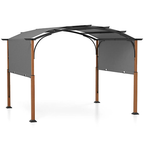 Helloshop26 Pergola rétractable 300 x 360 cm pergola métallique à arcs pour patio avec auvent rétractable poteaux aspect bois tonnelle treillis gris 20_0009069