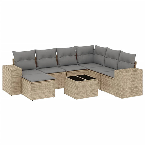 Maison Chic Salon de jardin avec coussins 8 pcs | Ensemble de Table et chaises | Mobilier d'Extérieur beige résine tressée -GKD47905