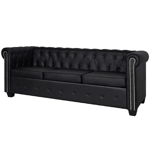 vidaXL Canapé Chesterfield à 3 places cuir synthétique noir