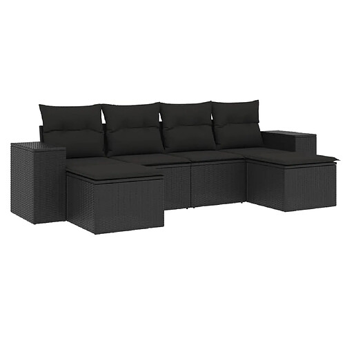 Maison Chic Salon de jardin 6 pcs avec coussins | Ensemble de Table et chaises | Mobilier d'Extérieur noir résine tressée -GKD90106